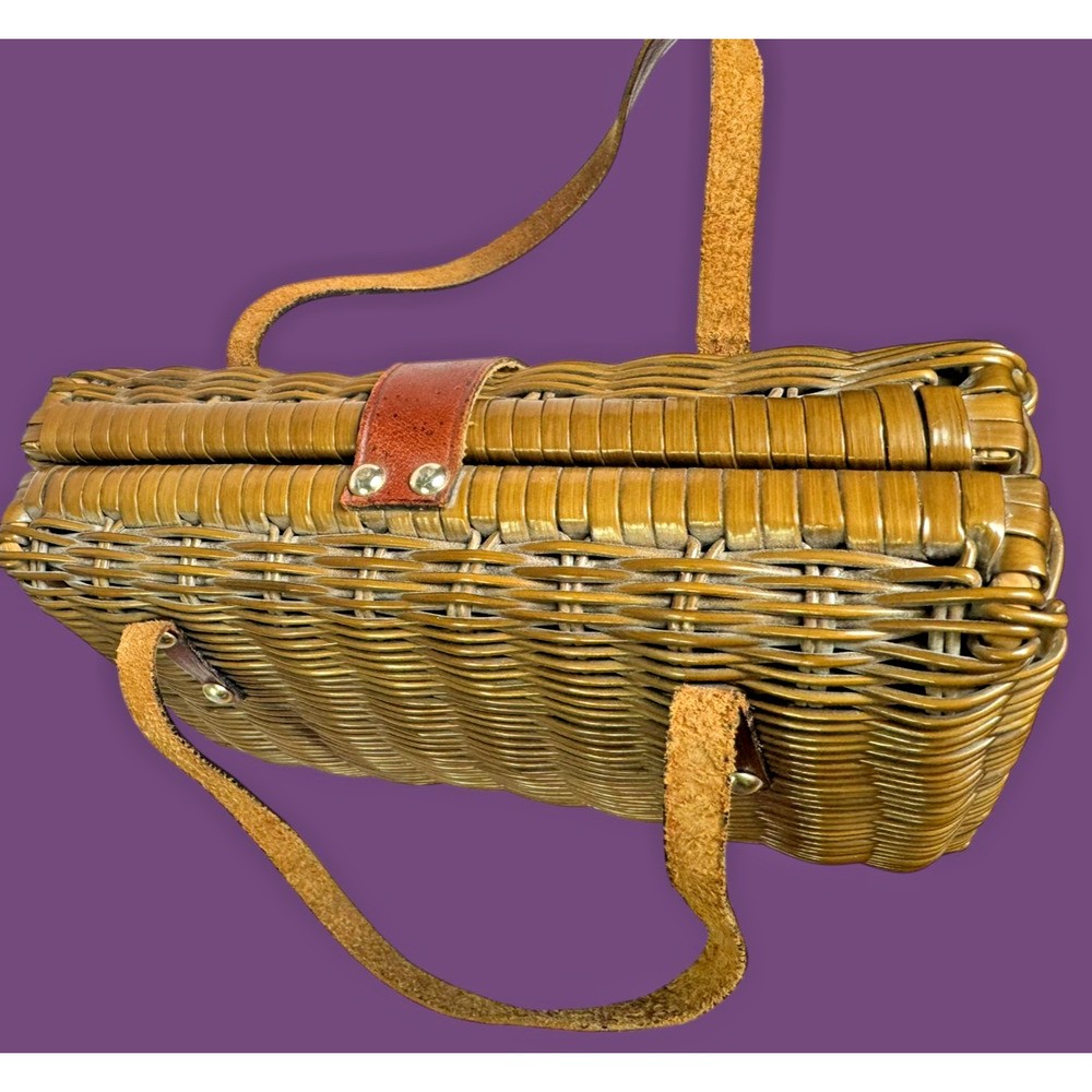 Vintage WAP PEN Wicker Basket Purse Leather Straps Dutch Crest Handbag 1960s - Picture 5 of 10